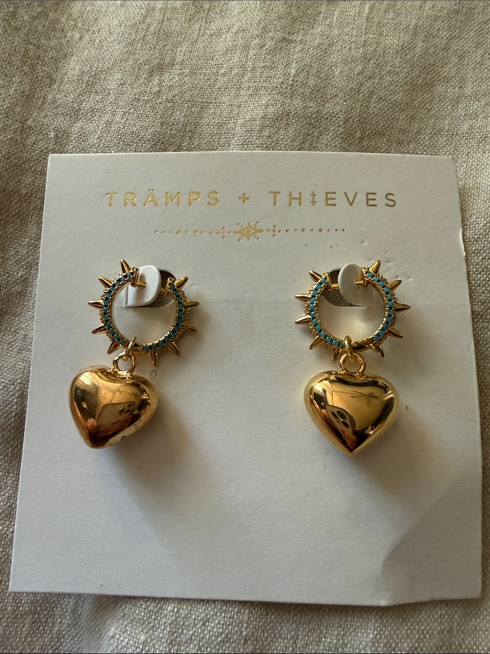 14k Gold filled Heart Drop Hoop Earrings with Turquoise Accents- NWT